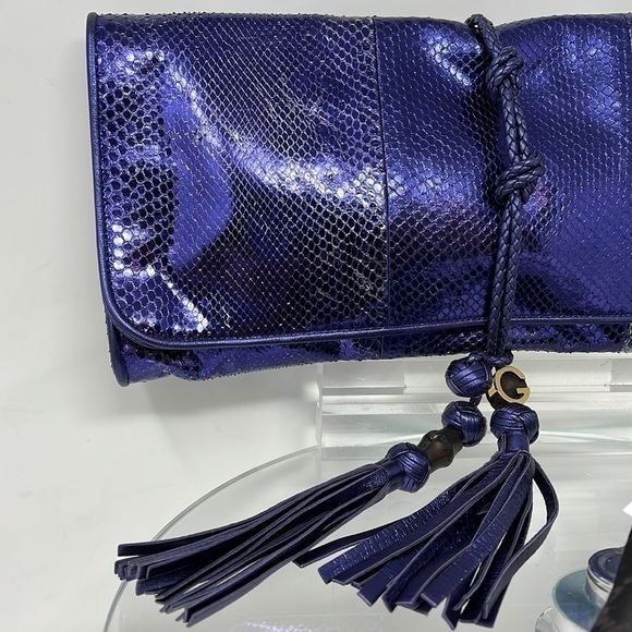 Gucci Malika Large Python Snakeskin Deep Metallic Purple Clutch - Picture 2 of 15